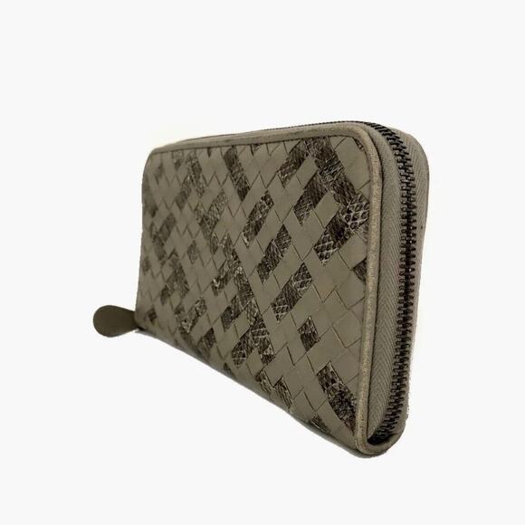 Authentic Bottega Veneta Intrecciato Lambskin Zip Around Long Wallet Gray - Picture 3 of 7